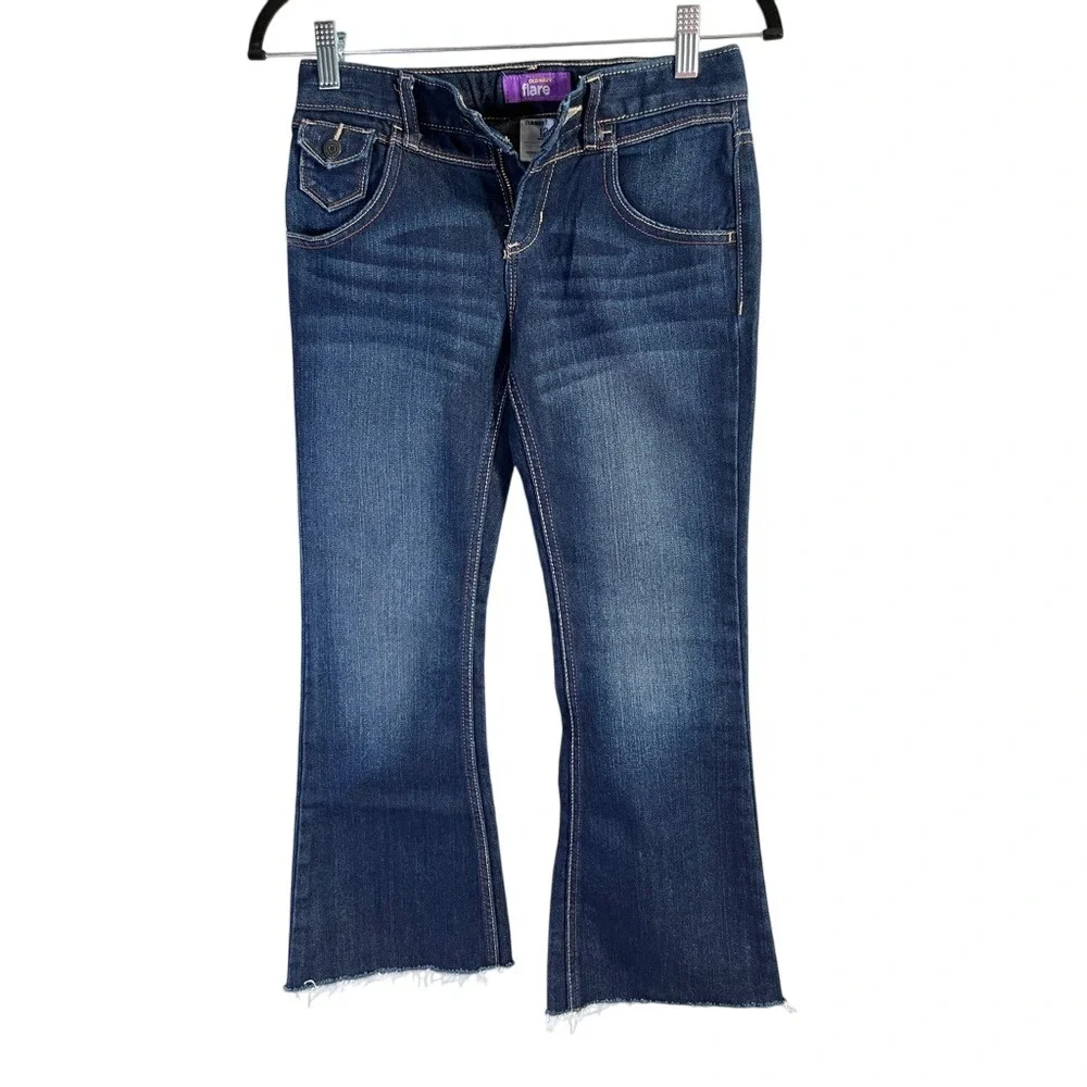Old Navy Girls Flare Jeans Size 12 Regular Dark Wash Denim Frayed‎ Hem